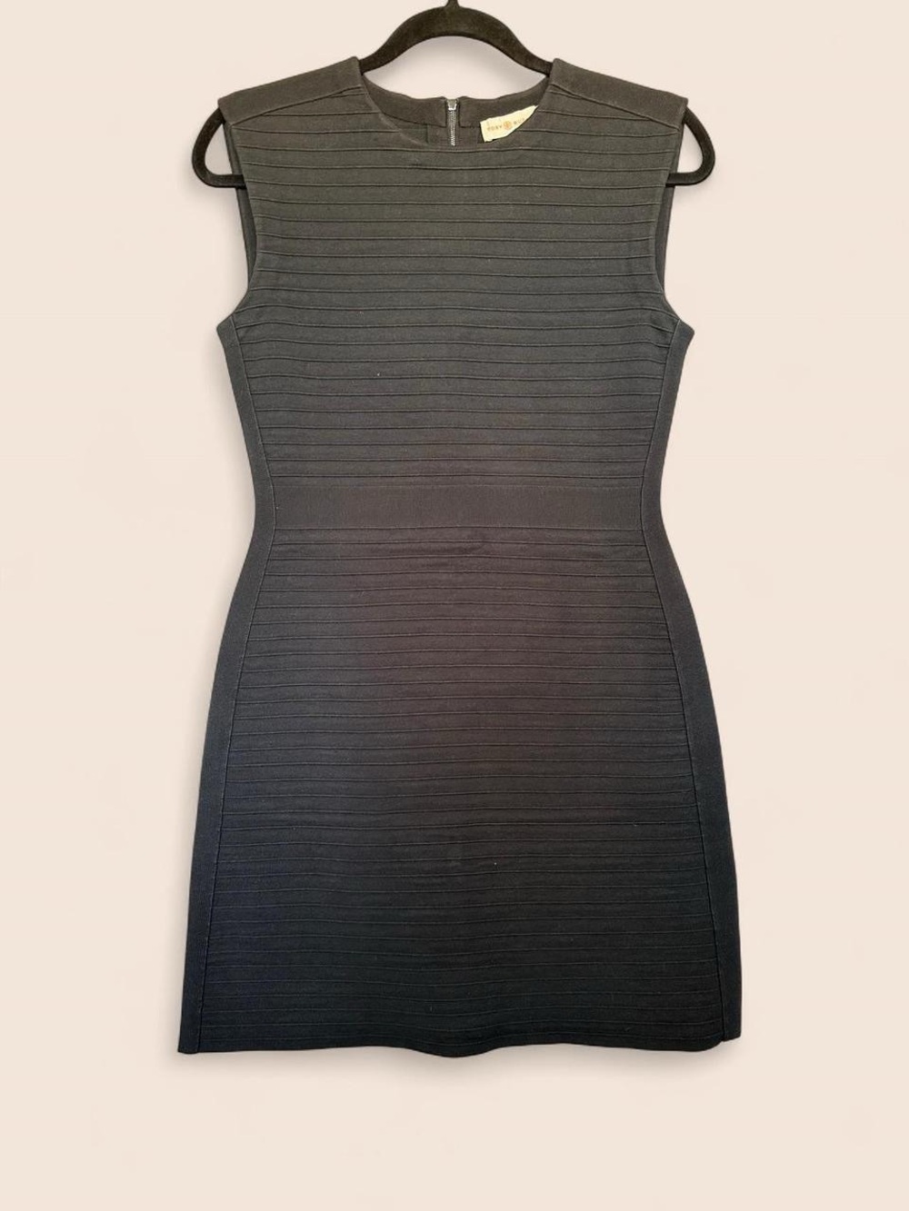 Tory Burch Sleeveless Black Ribbed Cotton Knit Sheath Dress Small